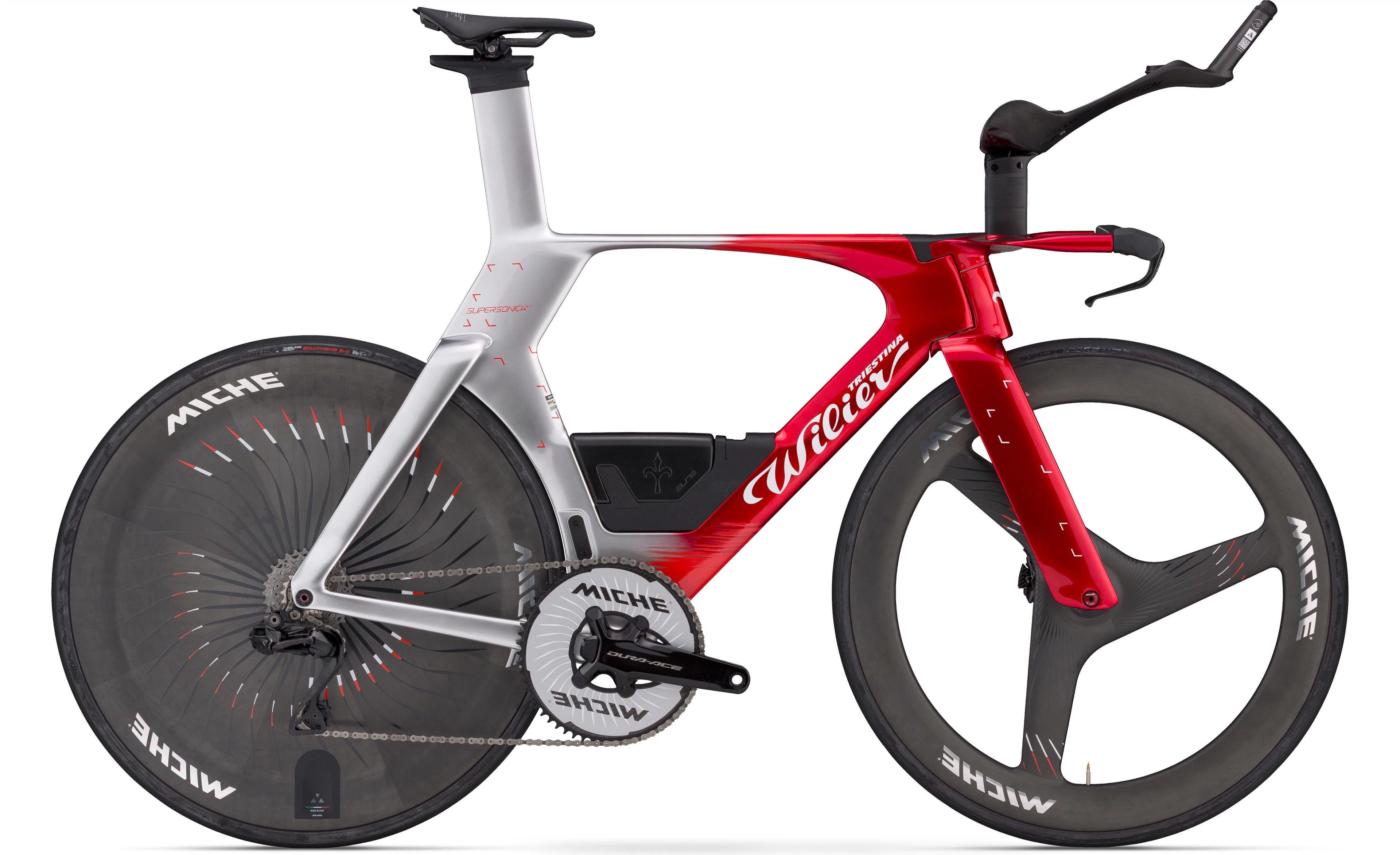 Wilier Supersonica SLR | SHIMANO DURA-ACE Di2 R9270 2x12S POWERMETER | MICHE KLEOS RD SPX3 (Anteriore) | KLEOS RD CRONO LENTICULARE (Posteriore)